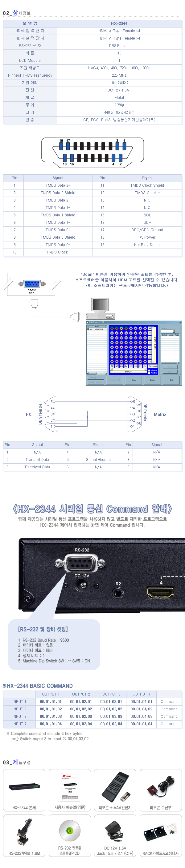 강원전자 넷메이트 HX-2344 HDMI 4:4 매트릭스 분배기(1080p)