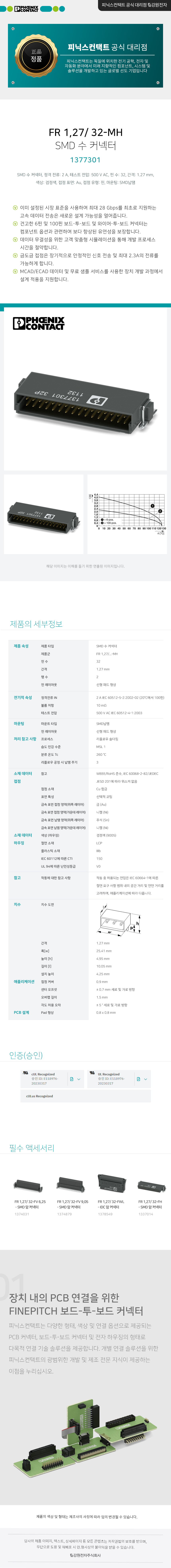 피닉스컨택트 FR 1,27/ 32-MH SMD 수 커넥터 1377301