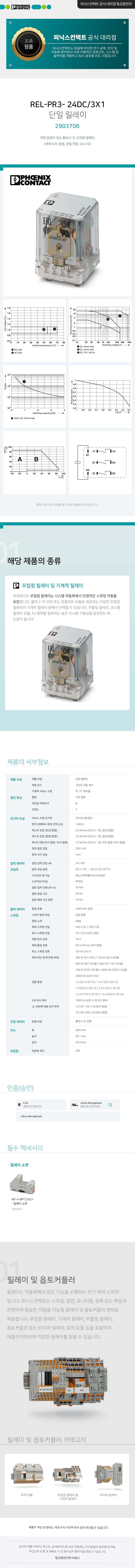 피닉스컨택트 REL-PR3- 24DC/3X1 단일 릴레이 2903706