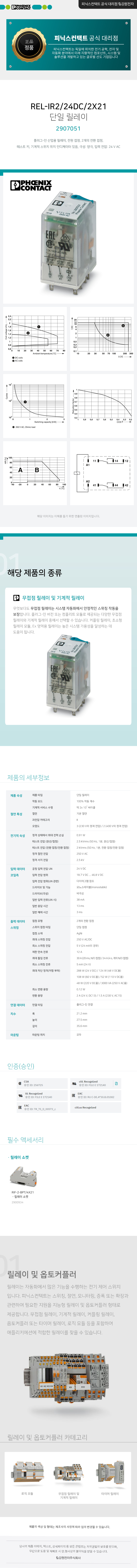 피닉스컨택트 REL-IR2/24DC/2X21 단일 릴레이 2907051