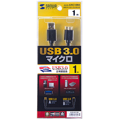 강원전자 산와서플라이 KU30-AMC10BK USB3.0 MicroB 케이블 1m (블랙/USB-IF 인증)