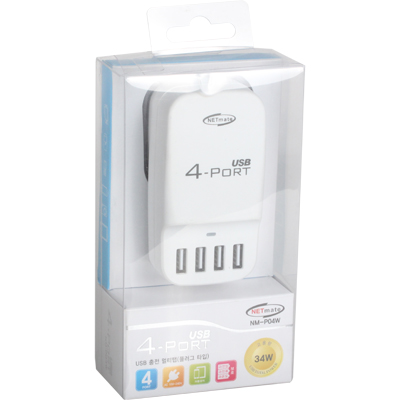 강원전자 넷메이트 NM-P04W USB 4포트 충전 멀티탭(플러그 타입/화이트)