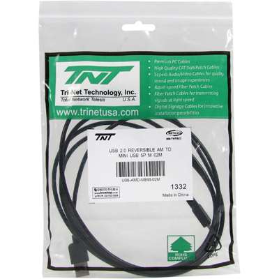 강원전자 TNT USB2.0 양면인식 Mini 5핀 케이블 2m