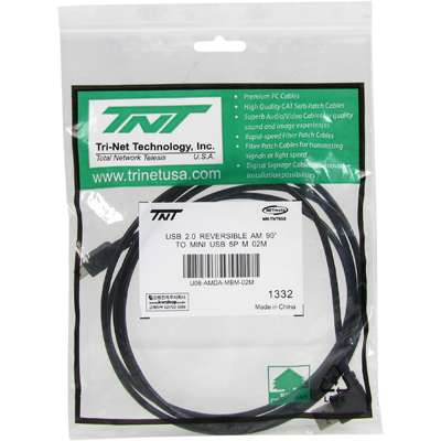 강원전자 TNT NM-TNTR08 USB2.0 양면인식 ㄱ형 Mini 5핀 케이블 2m