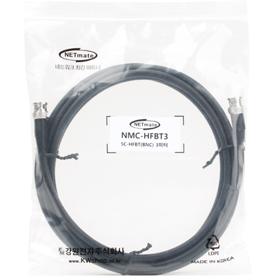 강원전자 넷메이트 5C-HFBT BNC-BNC 동축 케이블(동복강선/4합/75ohm) 3m