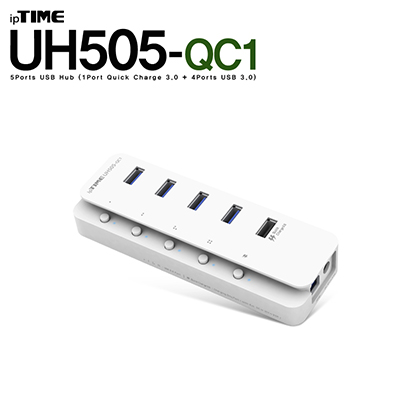 ipTIME(아이피타임) UH505-QC1 USB3.0 5포트 유전원 충전 허브(전원 아답터 포함)