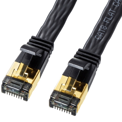 강원전자 산와서플라이 CAT.8 SSTP FLAT 랜 케이블 0.5m KB-T8FL-005BK