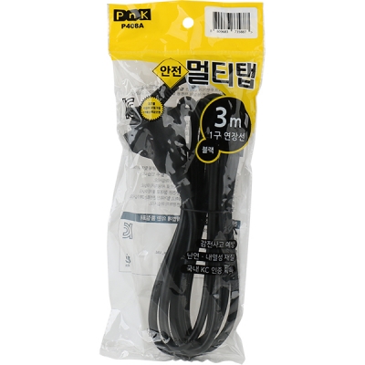 강원전자 PnK P408A 전기 연장선 1구 3m (16A/블랙)