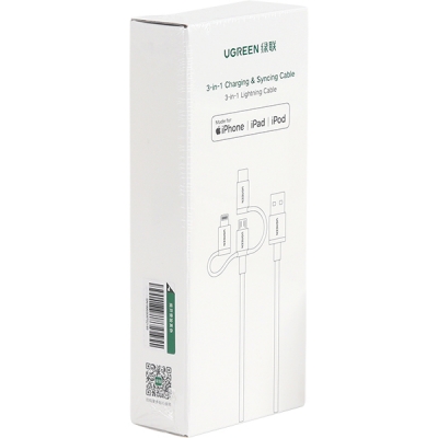 U-80825 MFi 공식인증 모바일 3in1 멀티 충전 케이블 1m (화이트/패브릭/8핀 라이트닝 & Type C & 마이크로 5핀)