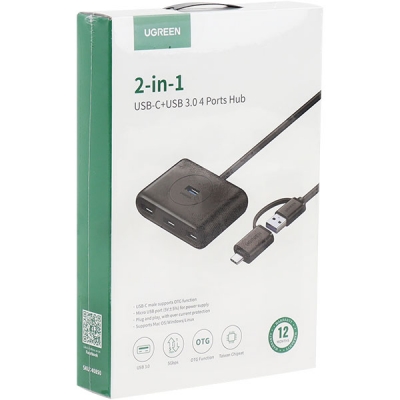 유그린 U-40850 2-in-1 USB3.0 4포트 허브(유·무전원/1m/블랙)