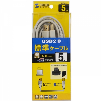 강원전자 산와서플라이 USB2.0 AM-BM 케이블 5m (USB-IF 인증)