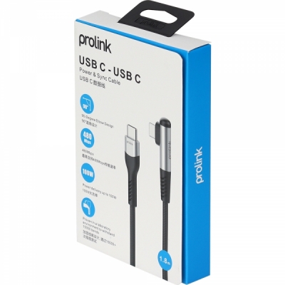 프로링크 USB C타입 5A 100W 고속충전 꺾임 케이블 1.8m