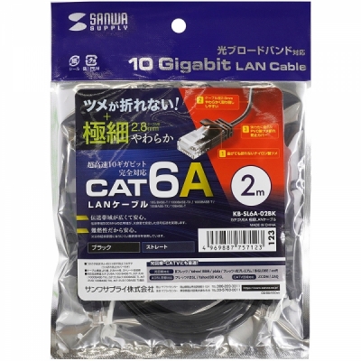 강원전자 산와서플라이 KB-SL6A-02BK CAT.6A UTP 초슬림 랜 케이블 2m