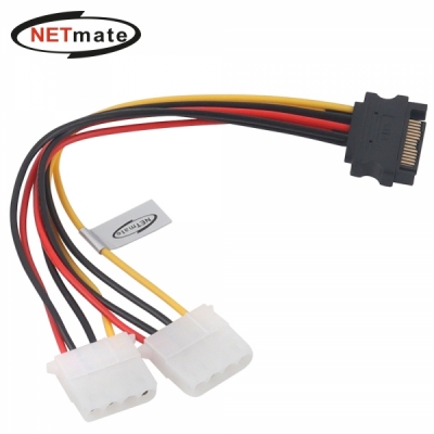 강원전자 넷메이트 NM-SAT07 SATA 파워 15핀 / IDE 4핀 전원 Y 케이블 0.2m