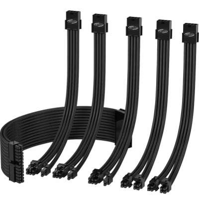 강원전자 넷메이트 PSU 연장 18AWG 슬리빙 케이블 세트 (블랙 6종) [EZDIY-FAB]