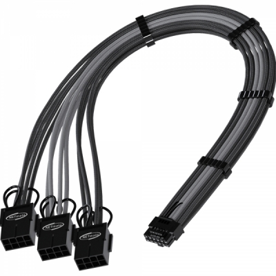 강원전자 넷메이트 12VHPWR to PCI-E 8핀x3 변환 슬리빙 케이블 0.3m (블랙/그레이) [EZDIY-FAB]
