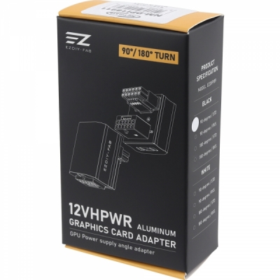 강원전자 넷메이트 600W 12VHPWR 변환 어댑터 (알루미늄 블랙/STD 90도) [EZDIY-FAB]