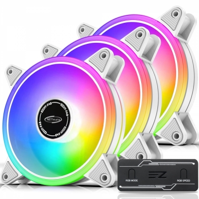 강원전자 넷메이트 Moonlight ARGB PWM 120mm 쿨링팬(화이트/3PACK + 팬허브) [EZDIY-FAB]