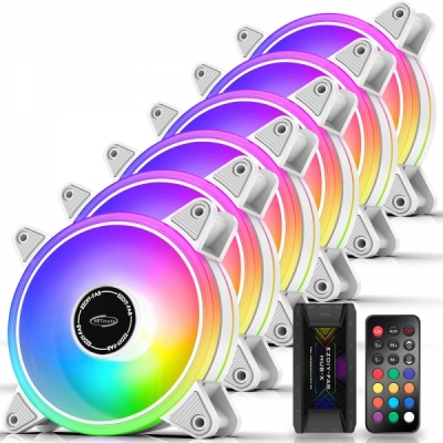 강원전자 넷메이트 Moonlight ARGB 120mm 쿨링팬(화이트/6PACK + 팬허브 + 리모컨) [EZDIY-FAB]