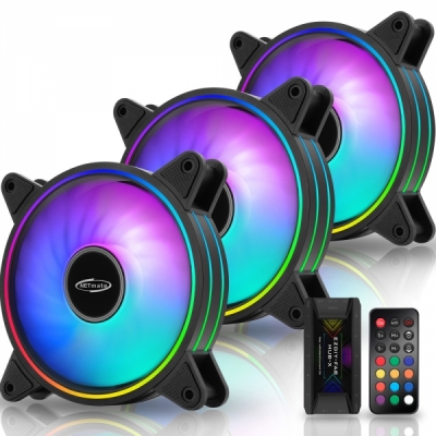 강원전자 넷메이트 Moonlight ARGB 120mm 쿨링팬(블랙/3PACK + 팬허브 + 리모컨) [EZDIY-FAB]