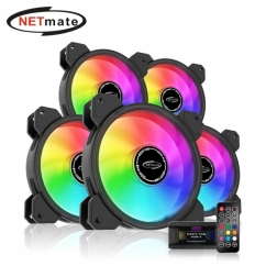 강원전자 넷메이트 Inner Ring ARGB 120mm 쿨링팬(블랙/5PACK + 팬허브 + 리모컨) [EZDIY-FAB]