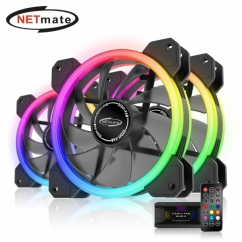 강원전자 넷메이트 Dual Ring ARGB 120mm 쿨링팬(블랙/3PACK + 팬허브 + 리모컨) [EZDIY-FAB]