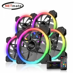 강원전자 넷메이트 Dual Ring ARGB 120mm 쿨링팬(블랙/5PACK + 팬허브 + 리모컨) [EZDIY-FAB]
