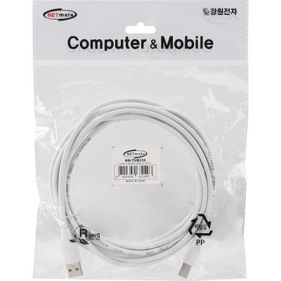 강원전자 넷메이트 USB2.0 AM-BM 케이블 3m (화이트) NM-TUB230