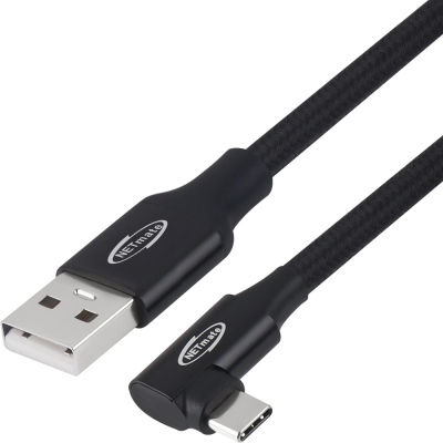 강원전자 넷메이트 USB2.0 AM-CM 꺾임 케이블 0.5m (블랙) NM-UAC2005BA