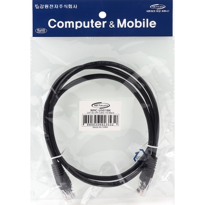 강원전자 넷메이트 CAT.5E UTP 랜 케이블 1m, 블랙 NMC-U501BK